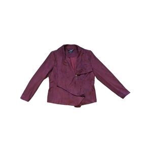 H Halston Faux Suede Asymmetrical Motorcycle Jacket Moto Maroon Burgundy Womens